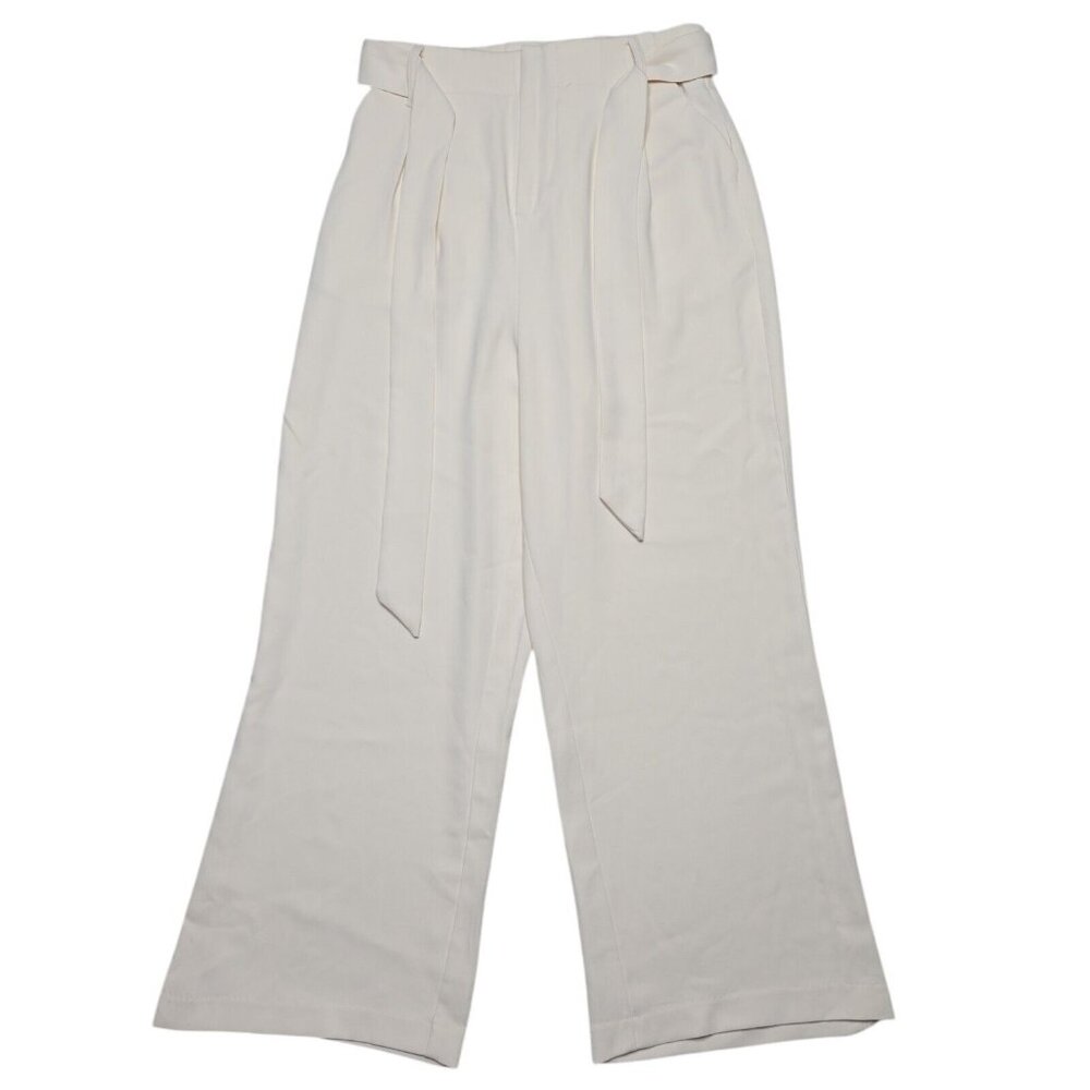 BB Dakota Pants Womens 2 Cream Ivory Wide Leg Crop High Rise Belted Pleated